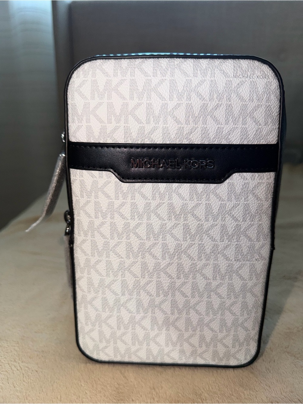 Michael Kors White & Black MK Logo Crossbody Belt Bag